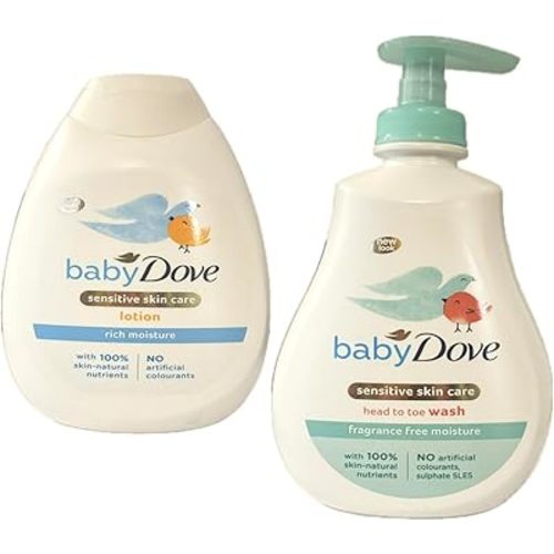 Baby Dove Wash and Lotion Bundle - Set of 2 - Sensitive Skin Care, Tip to Toe Wash