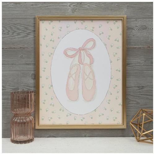 Ballet Shoes & White Flowers Wood Wall Decor