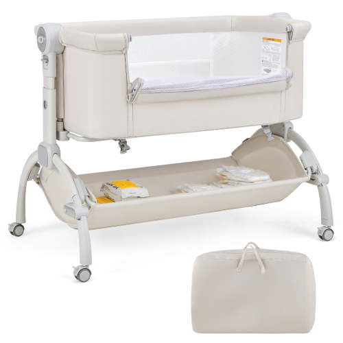 Babyjoy 3-in-1 Portable Baby Bassinet Bedside Sleeper Cradle with Bed Mattress & Storage Basket