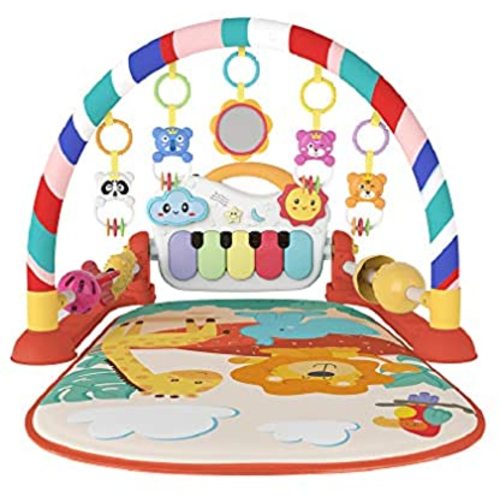 Eners Baby Gyms Play Mats Musical Activity Center Kick & Play Piano Gym Tummy Time Padded Mat for Newborn Toddler Infants(Red)