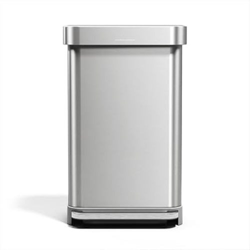 simplehuman 45 Liter / 12 Gallon Liter Rectangular Hands-Free Kitchen Step Trash Can with Soft-Close Lid, Brushed Stainless Steel with Plastic Lid