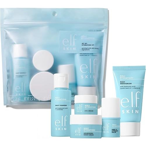 e.l.f. SKIN Holy Hydration! Jet Set Hydration Kit, Travel Friendly Hydrating Skincare Set, Face Cleanser, Balm, Moisturizer, Eye Cream & Night Cream, Vegan & Cruelty-Free