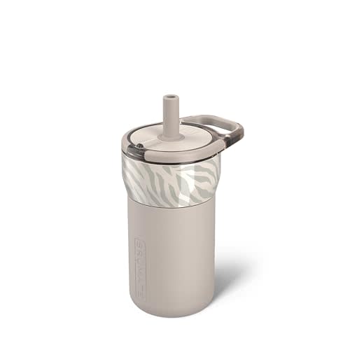 BrMate Leap 12oz 100% Leakproof Kids Tumbler with Handle and Silicone Soft Straw | Drop Resistant Silicone Sleeve | For Kids 4+ | Insulated Stainless Steel | Cup Holder Friendly | 12oz (Zebra)