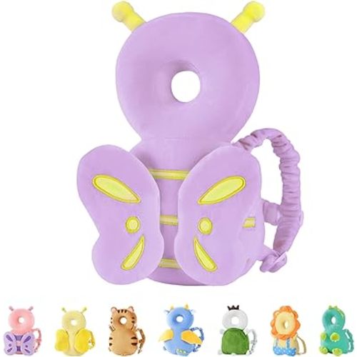 JunNeng Baby Head Protector Backpack for Walking Crawling, Purple Butterfly