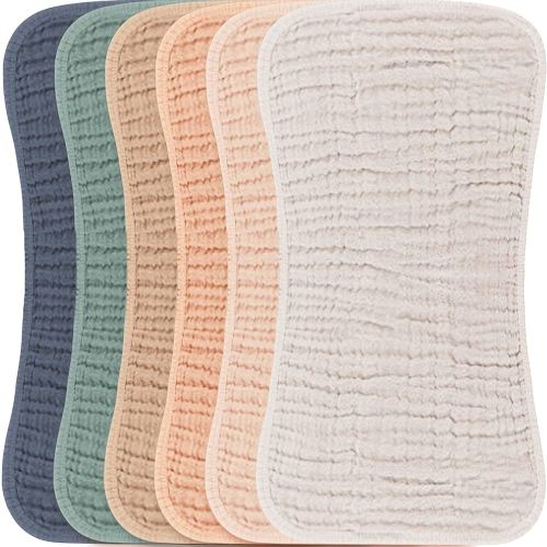 Konssy Muslin Baby Burp Cloths Sets for Unisex- 6 Pack Large 100% Cotton Burping Clothes for Newborn, Baby Girls and Boys