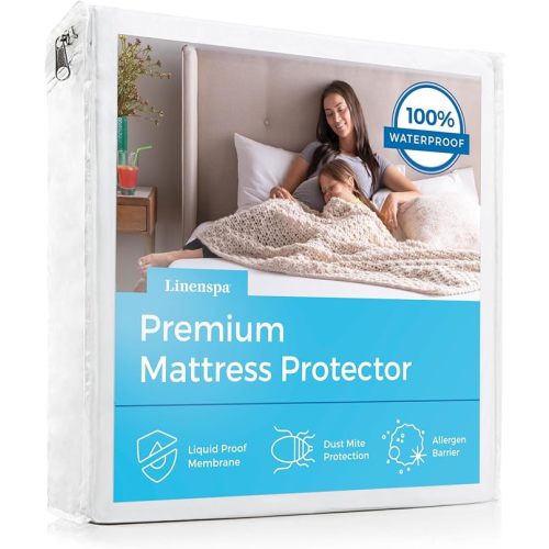 Linenspa Waterproof Mattress Protector, Queen Size – Fitted Sheet Style, Breathable, Machine Washable & Dryer Safe, White