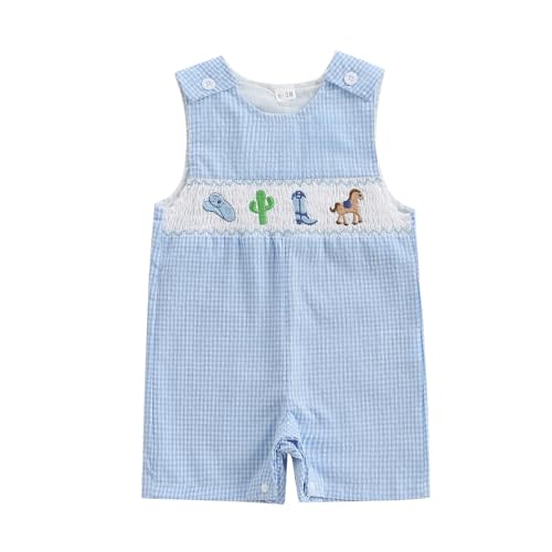Ayalinggo Toddler Western Baby Boy Clothes Horse Riding Embroidery Smocked Jumpsuit Sleeveless Romper Spring Summer Outfit