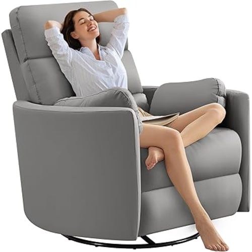 40" W Power Swivel Rocker Recliner Chair, Electric Recliner with Adjustble Headrest, Extra Wide Nursery Chairs, Button Control Faux Leather Recliner with USB for Living Room,Bedroom,Office