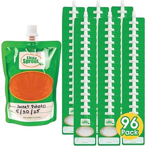 Disposable 6oz Baby Food Storage Pouch Containers, 96 Pack- Write What You Want Squeezable Pouches- Make Homemade Organic Food for Babies/Toddlers- Works with Most Filling Stations Including Infantino