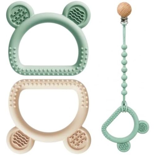 3-Pack Baby Teething Toys with Anti-Drop Clip, Infant Silicone Teether Ring | Food-Grade Silicone Infant Toys, BPA-Free, Easy-to-Hold Teethers for Babies and Toddlers, Baby Essentials for Teething Relief