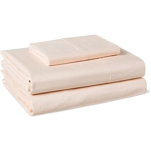 Amazon Basics 100% Organic Cotton Kids' Sheet Set with Pillowcase, Twin, Pale Pink