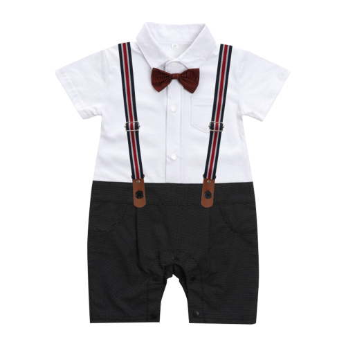 Baby Boys Bowtie Tuxedo Onesie Short Sleeve Jumpsuit Overall Romper For 3Months To 18Months Suits