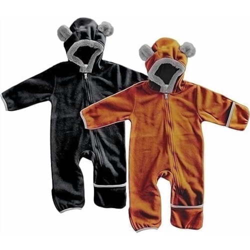 Cuddle Club Fleece Baby Bunting Bodysuit One Piece Hooded Romper Outerwear, 0 to 3 Months Black & Brown 2-Pack