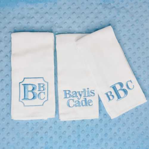 Personalized Baby Boy Burp Cloth Set of 3 – Monogram Burp Cloths, Custom Embroidered Baby Shower Gift, Newborn Boy Gift