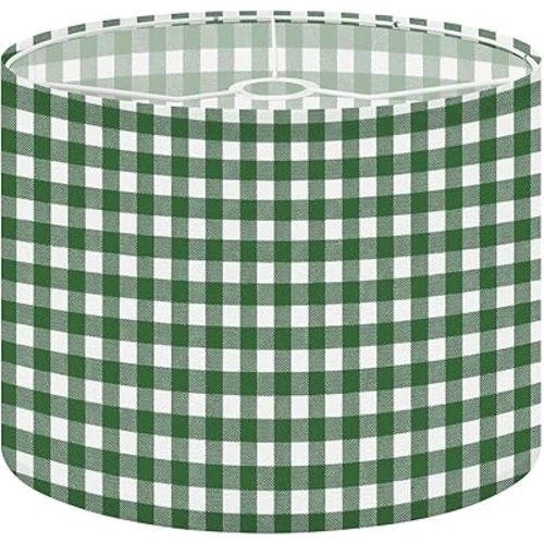 Lamp Shade Green Gingham Seamless Traditional green white gingham seamless Drum Lamp Shades for Table Lamps Floor Lamps Pendant Light 8.9"x11" Replacement Large Linen Lampshade Easy Assembly