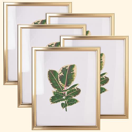 8x10 Picture Frame - Set of 5, Matte Gold 8 x 10 Photo Frame with High-Definition Glass, Modern 8x10 frame for Tabletop or Collage Wall, Perfect Christmas Frame