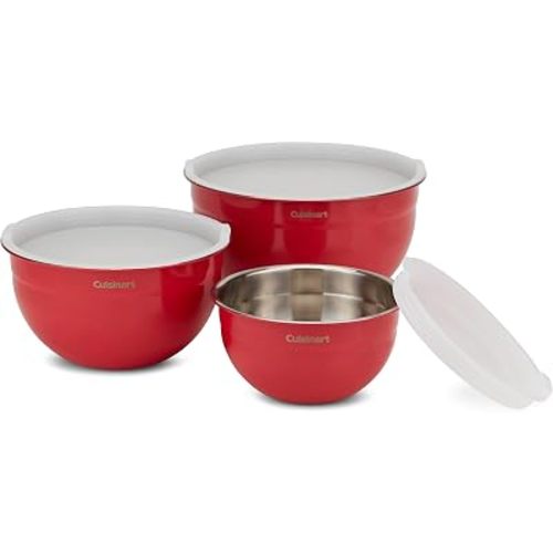 Cuisinart CTG-00-SMB Stainless Steel Mixing Bowls with Lids, Set of 3, Red