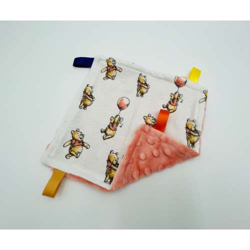 Winnie the Pooh Lovey Flannel and Minky Sensory Blanket - Winnie the Pooh Flannel + Peach Minky