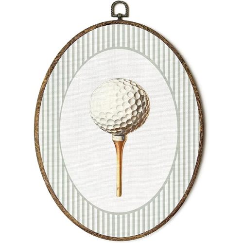 OINDADE Vintage Golf Lover Oval Wall Art Decor, Vintage Sports Nursery Wall Art Hanging Decor, Trendy Golfer Gifts Nursery Green Framed Canvas Artwork for Sports Room Boys Room Golf Club, 8.8x11.5in