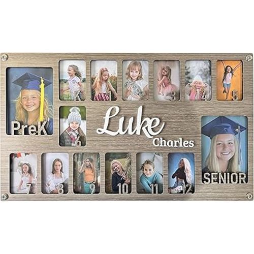 USA MADE-Custom School Picture Frame PreK to 12, Personalized Wooden School Years Photo Frame K-12 & Collage Frame,Graduation Picture Frame,Graduation Gifts & Decor,Christmas Gift