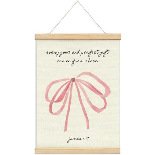 foedor Coquette Trendy Christian Wall Decor,Pink Bow Christian Bible Verses Wall Art for Girls Bedroom Dorm Living Room Decoration,Every Good And Gift is From Above Sign,12x16