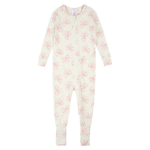 Bow Print Convertible One-Piece Pajamas, 6M