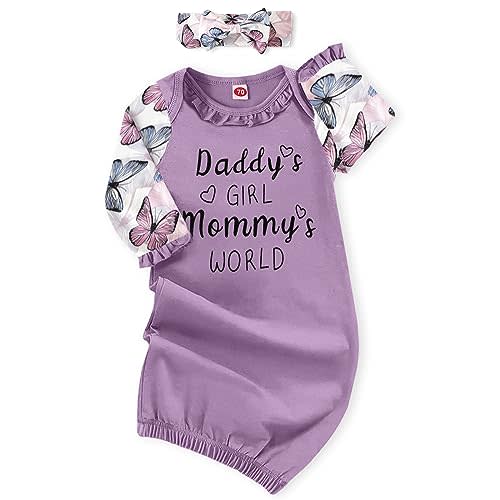 AMAWMW Newborn Baby Girl Little Sister Sleeper Gown Stripe Long Sleeve Nightgown Pajamas Gifts Stuff Essential Outfit