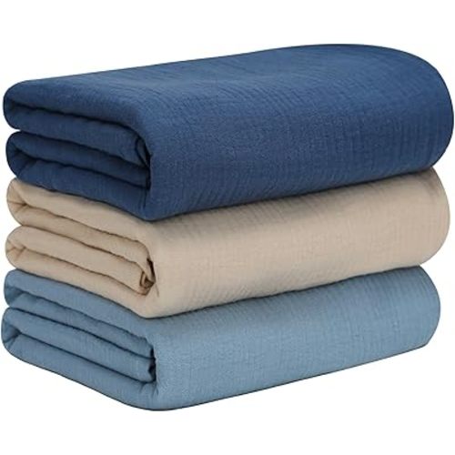 Baby Muslin Swaddle Blankets for Boys and Girls, 3-Pack Soft and Breathable Cotton Swaddles, Large 37 x 49 inches Receiving Blankets, Essentials for Newborns, Unisex 001
