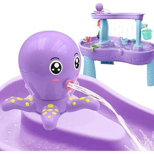Water Table Pump, Octopus Battery Powered Water Pump for Water Table 3 Hours Non-Stop Fun Summer Outdoor Water Toys Outside Water Play Table Accessories for Toddlers Kids (Purple)