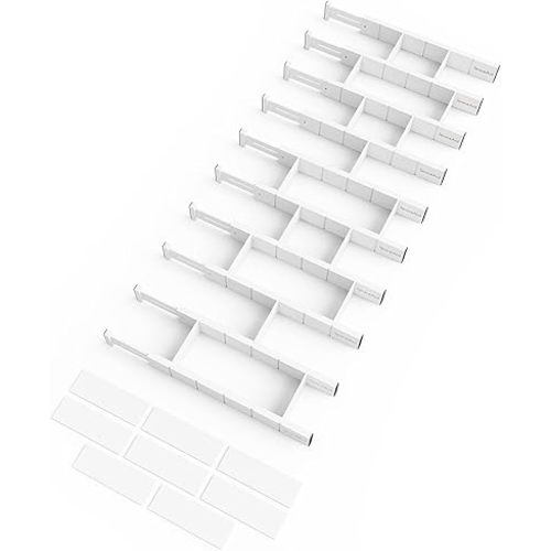 SpaceAid Bamboo Drawer Dividers with Inserts and Labels - 10 Dividers with 24 Inserts (17"-22" White)