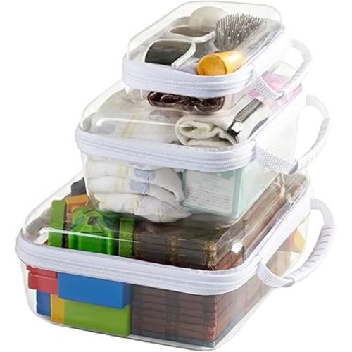 3PCS Travel Essentials for Toiletries, 1.2MM Clear Hard Shell Zipper Case