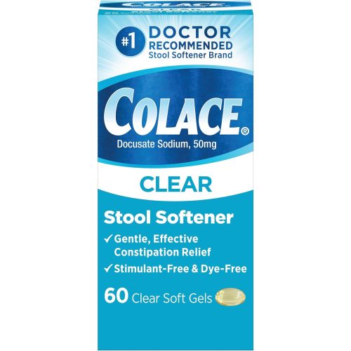 Colace Clear Stool Softener for Gentle Effective Constipation Relief, #1 Doctor Recommended Stool Softener Brand, Dye Free, 50 mg Docusate Capsules, 60 Count