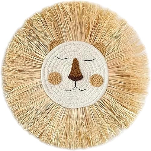 Nursery Baby Room Lion Wall Decor Cotton Thread Straw Woven Animal Head Wall Hanging Ornament