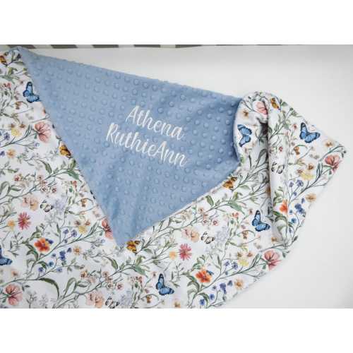Wildflower Field Personalized Baby Blanket, Minky Baby Blanket, Baby Blanket with Name, Monogram Baby Blanket, Baby Gift, Butterfly