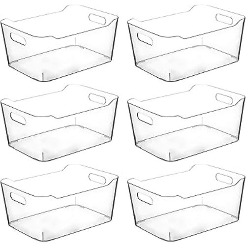 Clear Plastic Storage Bins, Pantry Organizers and Storage Containers, Large Fridge Organizer Bins, Home Kitchen Cabinet Organizer, Medicine Cabinet Bin for Organizing Freezer Closet