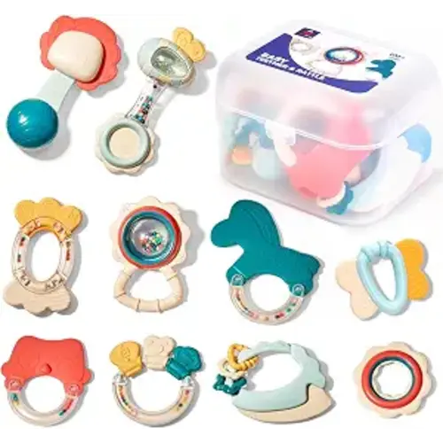 hahaland Baby Toys 0-6 Months - Baby Rattle Teething Toys 3-6 Months 10 Pcs