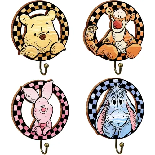 4Pcs Winnie Nursery Hook Cute Towel Hanger, Winnie Baby Room Decor, Wooden Wall Hooks for Hanging Clothes Robes Towels Coats