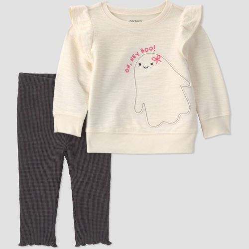 9 months - Carter's Just One You® Baby Girls' 2pc Fleece Ghost Ruffle Sweatshirt and Leggings Set - Ivory/Black 9M
