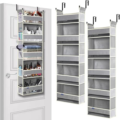 2 Pack Over The Door Hanging Organizer 5-Shelves and 10 Side Pockets, Over The Door Storage for Bathroom and Bedroom, Back of Door Organizers for Baby Products and Kid's Toys(13"x5"x44" Grey)