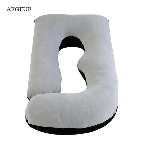 AFGFUF J-Shaped Pregnancy Pillow, 63" x 19.6", Full Body Maternity Pillow for Back, Hip & Belly Relief, Black-Grey