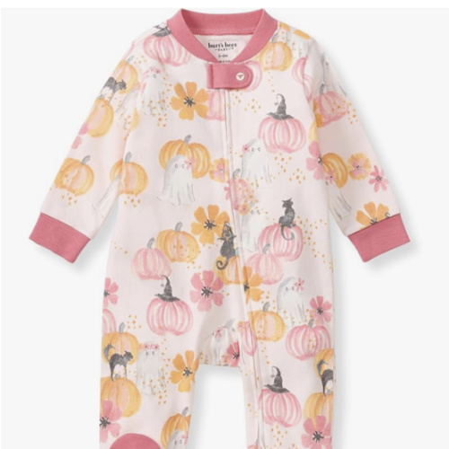 Burt's Bees Baby Girls Sleep and Play Pajamas, 100% Organic Cotton, One-piece PJs, Diagonal Zip Up Loose Fit Footies