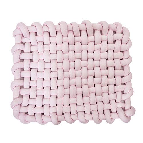 Wonder Space Knotted Braided Plush Mat, Baby Infant Newborn Sleeping Tummy Time Playing Nursery Rug Knot Floor Cushion, Handmade Pure Soft Fabric, Fashion Cute Toddler Children Room Decor, Pink