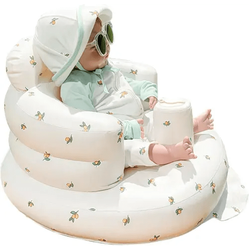 Inflatable Baby Chair, AirSwim Baby Inflatable Seat for Babies 3 Months and Up Summer Inflatable Baby Seat for Sitting Up, Blow Up Baby Floor Seat with Built in Air Pump, Orange