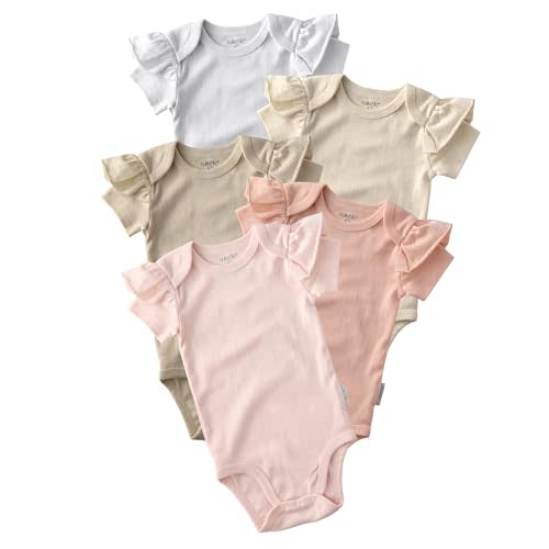 Butterblu baby-girls Rory 5-pack Short Sleeve Ruffle Shoulder Bodysuits 100% Organic Cotton for Baby Girls