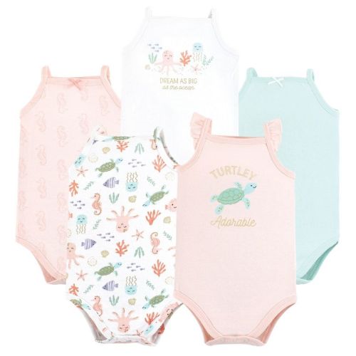 Hudson Baby Infant Girl Cotton Sleeveless Bodysuits, Turtley Adorable, 12-18 Months
