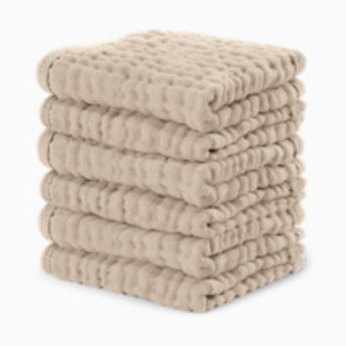 Comfy Cubs 6-Layer Muslin Baby Washcloths Set - Sand, 6