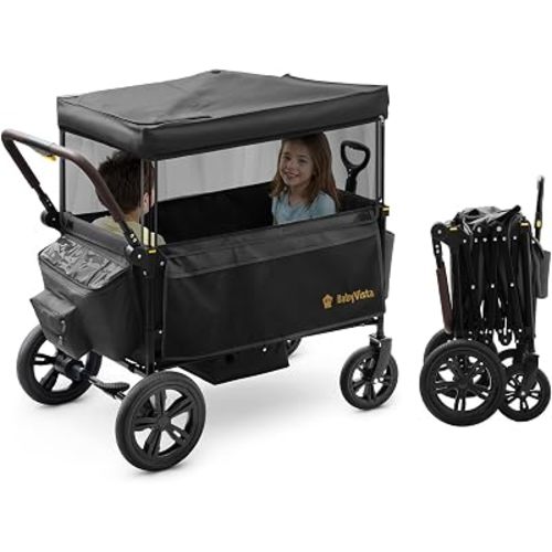 Stroller Wagon for Kids, One-Hand Adjustable Push/Pull Handle