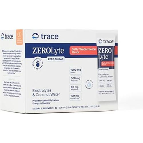 Trace Minerals ZeroLyte Salty Watermelon Flavor - Sugar Free Electrolyte Drink Mix - Supports Hydration, Energy, Stamina - Ancient Sea Salt, Full Spectrum Minerals, Coconut Water - 30 Packets