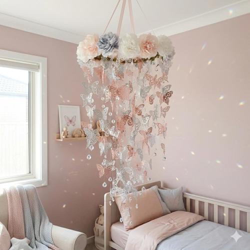 Large Butterfly Mobile, Baby Girl Mobile, Nursery Mobile Girl, Flower Crib Mobile, Butterfly Baby Mobile, Peony Mobile,Suncatcher Decoration