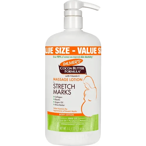 Palmer's Cocoa Butter Formula Massage Lotion For Stretch Marks, Pregnancy Skin Care, Belly Cream with Collagen, Elastin, Argan OIl and Shea Butter, 33.8 Ounces